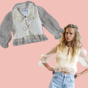 Zara Butter Yellow Sheer Gauze Knit Blouse Size S – Viral Peter Pan Collar